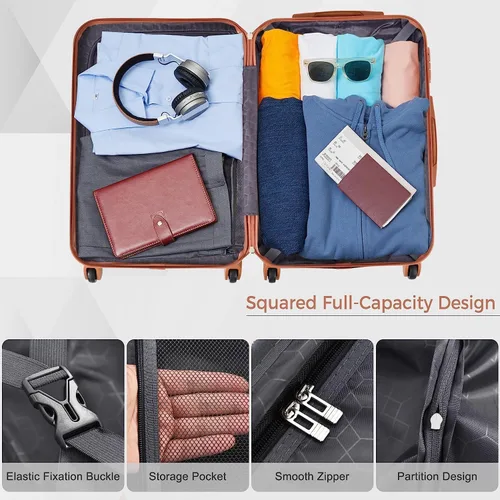 Vista 5 de Merax 3 piezas expandible Abs Hardshell Equipaje Sets Spinner Wheel Maleta TSA Lock Suit Case, Gris Verde, Merax 3 piezas expandible Abs Hardshell