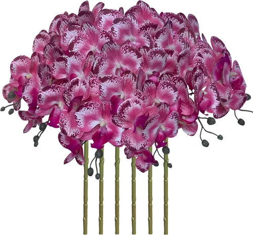 Vista 10 de FagusHome Flores de Phalaenopsis Artificiales de 32 Pulgadas 6 Piezas Tallos de Flores de Orquídeas Artificiales para Decoración del Hogar (Azul)