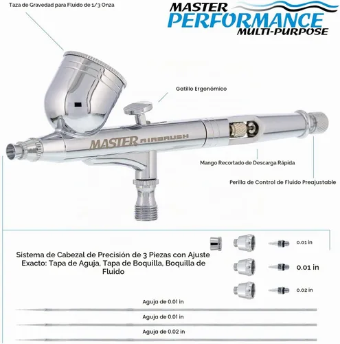 Vista 2 de Master Airbrush G233-SET Multi-Master Performance G233 Pro Set de aerógrafo de doble acción con alimentación por gravedad con 3 boquillas