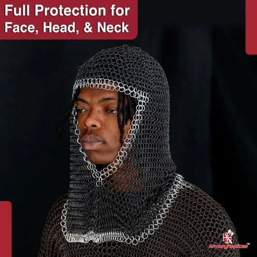 Vista 28 de Armory Replicas Medieval Chainmail Coif Armor, Mild Steel, 18.75 Inches Silver