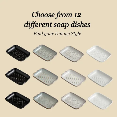 Vista 8 de Gomakren Jabonera para ducha, soporte de cerámica para jabón con diseño de panal, bandeja ahorradora de jabón para fregadero de cocina y baño, Beige