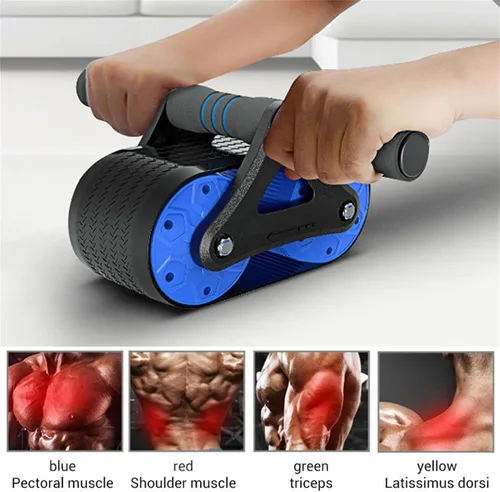 Vista 5 de Springback Wheels - Rodillo para ejercitador abdominal azul silencioso, equipo de fitness para gimnasio en casa, entrenamiento de fuerza de núcleo