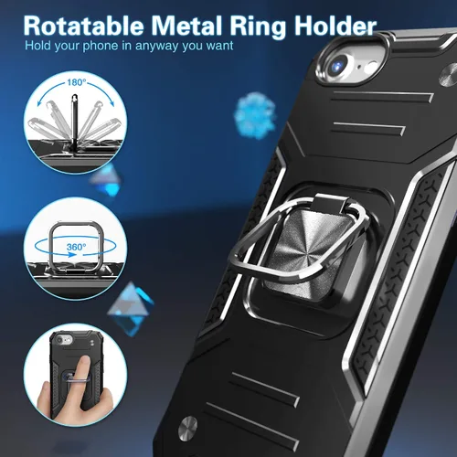 Vista 4 de Funda para iPhone SE 2020 con protector de pantalla, a prueba de golpes, con soporte de automóvil, ligera, funda protectora para iPhone 6/6s/7/8/SE