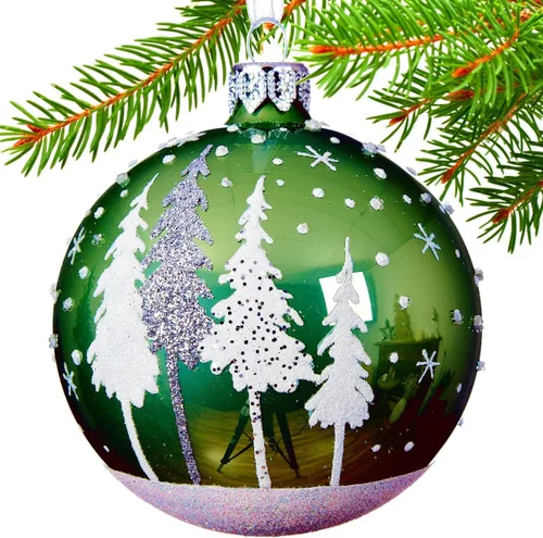 Vista 2 de Adornos de bosque – Adornos de Navidad de vidrio soplado europeo – Juego de 2 bolas de vidrio con pinos