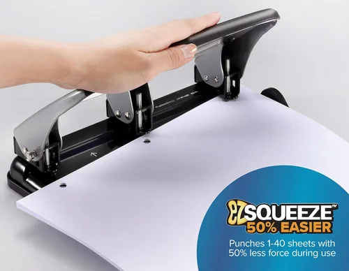 Vista 4 de Bostitch Office EZ Squeeze - Paquete de grapadora resistente de 3 agujeros y grapadora resistente