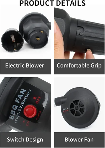 Vista 6 de AYNEFY Soplador de aire para barbacoa, ventilador de barbacoa portátil alimentado por batería, ventilador eléctrico de arranque de carbón eléctrico