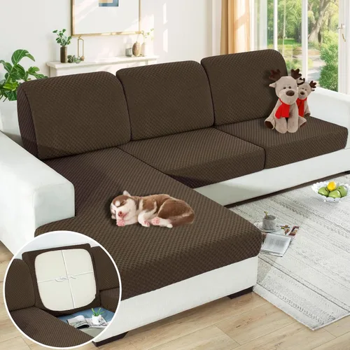 Vista 19 de YEMYHOM Funda de cojín para sofá, funda de cojín de asiento de alta elasticidad, tela jacquard geométrica de felpa, protector de sofá antideslizante