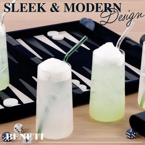 Vista 5 de BENETI Juego de 4 vasos de cristal modernos, vasos altos altos para beber, fabricados en Europa, cristalería de cocina para agua y jugo (18 unidades)