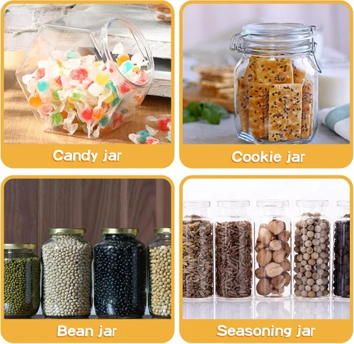 Vista 5 de Dandat 18 tarros de plástico con forma hexagonal para galletas con tapa de 28 onzas, tarro transparente de boca ancha para galletas, dulces