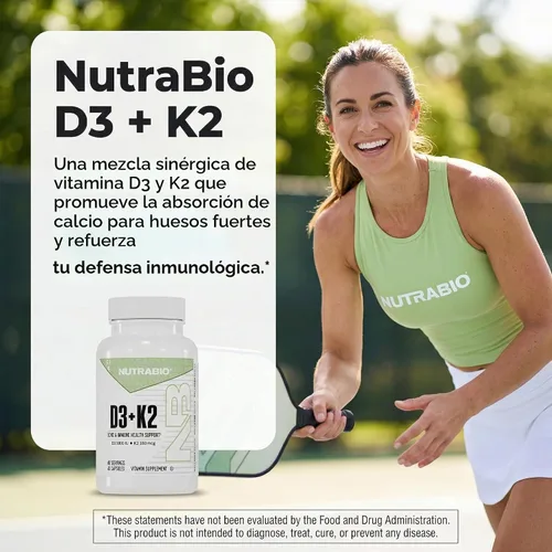 Vista 3 de NutraBio Vitamina D3 K2 5000 UI D3 como colecalciferol con vitamina K2 como MENA-Q MK7 (180 mcg) Apoya la salud ósea y cardíaca Sin OMG, sin