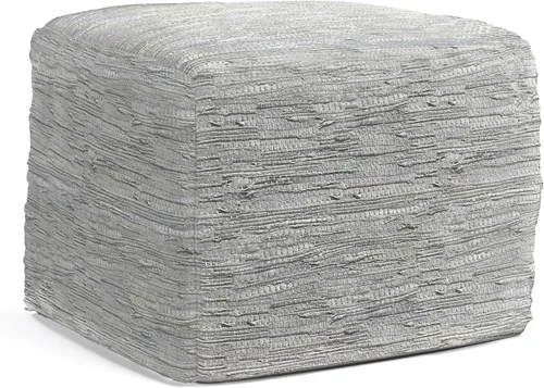 Vista 14 de SIMPLIHOME Fredrik - Puf cuadrado – Otomano de cuero genuino tejido de 18 pulgadas de ancho en negro, reposapiés estilo bohemio o asiento adicional