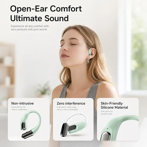 Vista 5 de Auriculares deportivos inalámbricos Bluetooth, auriculares ligeros con ganchos para los oídos, auriculares inalámbricos Bluetooth5.4, tiempo de Verde