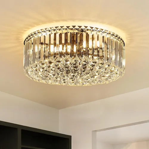 Vista 17 de Lámpara de techo de cristal K9 dorada de 17.3 pulgadas, lámpara de techo moderna, lámpara redonda de lujo para comedor, dormitorio, pasillo, isla