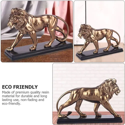 Vista 5 de VOSAREA Estatua de león de oro, estatua de león de resina, adorno de escultura de gato salvaje africano, estatua de león chino Fengshui