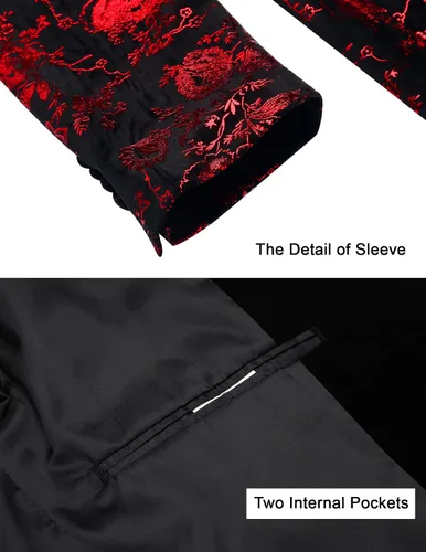 Vista 6 de COOFANDY Men's Floral Tuxedo Jacket Shawl Lapel One Button Velvet Suit Jacket Dinner Prom Party Wedding Blazer