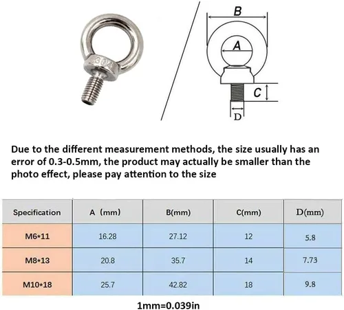 Vista 5 de Lependor Perno de ojo de elevación de maquinaria métrica M8, perno de anillo de elevación de rosca de acero inoxidable 304 - 8 piezas M8