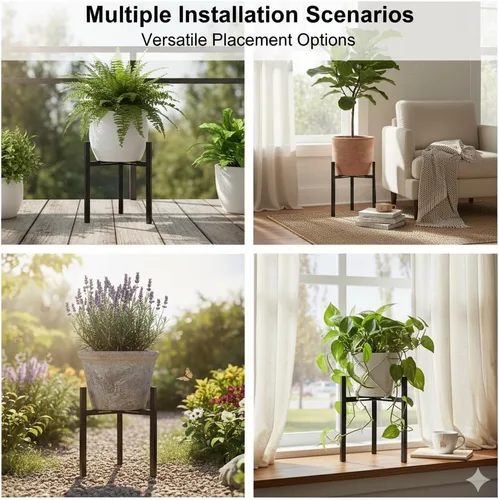 Vista 7 de Soporte ajustable para plantas para interiores y exteriores, soporte moderno de metal resistente para macetas de 8 a 12 pulgadas, soporte estable