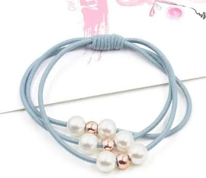 Vista 7 de Accesorios para el cabello, bandas elásticas de goma con perlas, anillo para la cabeza, banda elástica para el cabello, soporte para cola de 4PCS