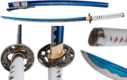 Vista 2 de Samurai Katana,1060 acero de alto carbono,Acero T10,Acero de Damasco,Aleación Tsuba,Mango de madera maciza