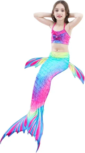 Vista 3 de XICHONG Traje de baño de sirena para niñas, 4 piezas