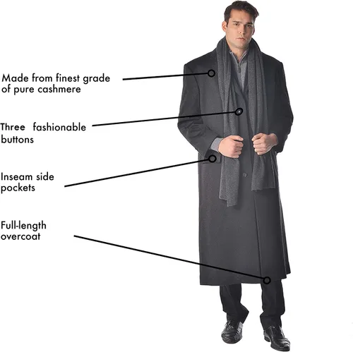 Vista 6 de Cashmere Boutique Abrigo de longitud completa para hombre en cachemira 100% pura (color negro, carbón, azul marino 38404244464850)
