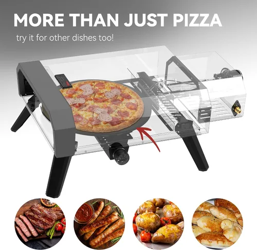 Vista 7 de Horno de pizza para exteriores con piedra de pizza de 13 pulgadas, 13,000 BTU, máquina portátil de pizza de gas propano con patas plegables