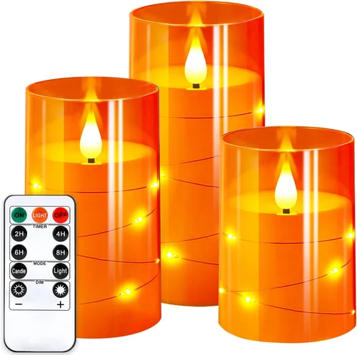 Vista 22 de NURADA Velas Parpadeantes Sin Llama: Velas LED de Pilar con Luces de Cadena de Estrellas Integradas que Funcionan con Pilas con Control Remoto