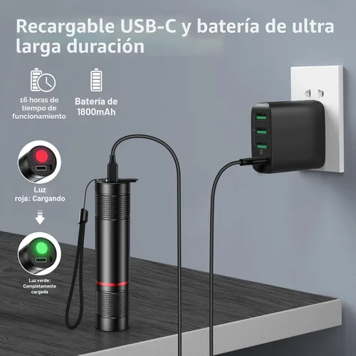 Vista 5 de Blukar Linterna recargable, linterna de alto lúmenes, linterna LED pequeña súper brillante - Con zoom, brillo ajustable, de larga duración