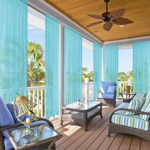 Vista 5 de SpaceDresser Cortinas traslúcidas para patio y exteriores, 4 paneles impermeables con bolsillo para barra, cortina interior para sala de estar Aqua