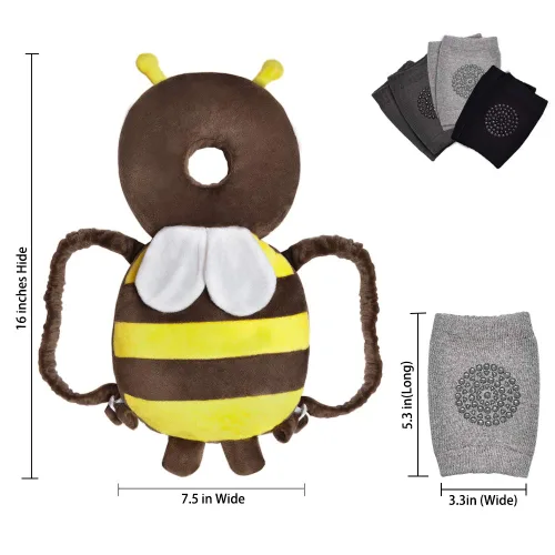 Vista 7 de Okydoky Protector de cabeza de bebé, una mochila, mochila ajustable para niños pequeños, protección de espalda de bebé para gatear y caminar, abeja