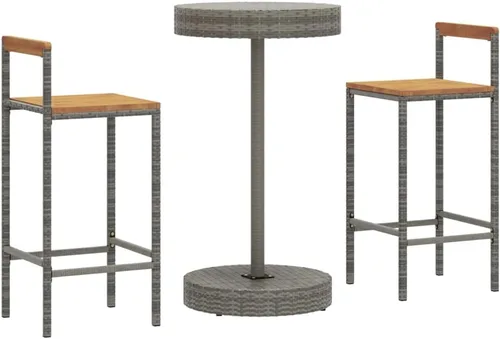 Vista 3 de Ensemble de Bar de Jardin 3 Pièces Gris avec Table et Tabourets, Résistant aux Intempéries en Rotin PE et Acier Laqué, Design Moderne Pour Terrasse