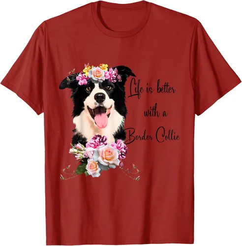 Vista 73 de Life is Better With a Border Collie - Camiseta de perro lindo con flores, gris, S Gris Oscuro