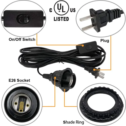 Vista 2 de Kit de luces colgantes enchufables, accesorio de iluminación colgante industrial, E26 E27 luces colgantes retro con cable de enchufe, cable de 19.69