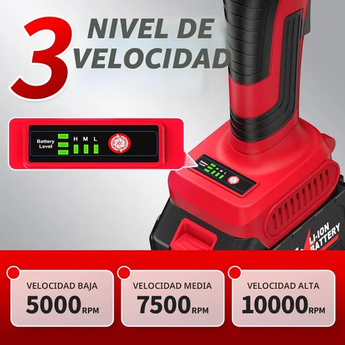 Vista 2 de Amoladora angular inalámbrica de 4-1/2 pulgadas, herramienta de amoladora angular sin escobillas de 10000 RPM, ajuste de 3 velocidades, amoladoras