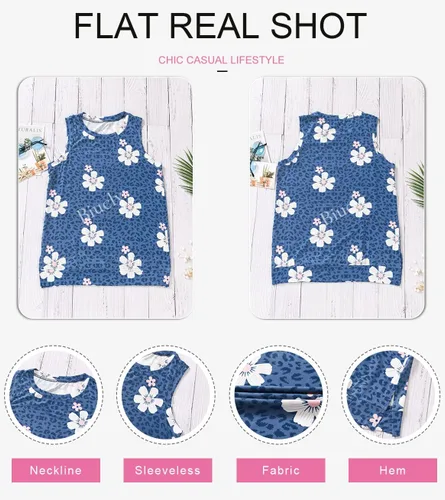 Vista 4 de SHEWIN - Camiseta informal sin mangas para mujer, camiseta de cuello redondo y corte holgado