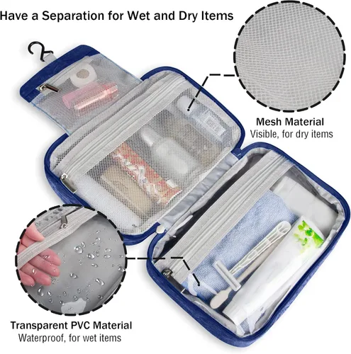 Vista 4 de Bolsa de aseo colgante, bolsa de viaje de gran capacidad para artículos de tocador, tela Oxford impermeable, organizador de maquillaje, bolsa