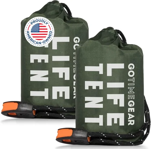 Vista 11 de Go Time Gear Tienda de campaña de supervivencia • Tienda de campaña de tubo de emergencia Mylar para 2 personas + Paracord • Protección para todo