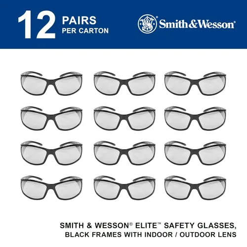 Vista 2 de Smith & Wesson Gafas de seguridad Elite (21306), lentes para interiores y exteriores, montura negra, unisex para hombres y mujeres (12 unidades)