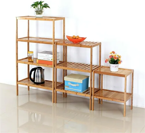 Vista 2 de Estante de almacenamiento de madera maciza con estantes ajustables, estante de almacenamiento de bambú de varios niveles para cocina, sala de estar