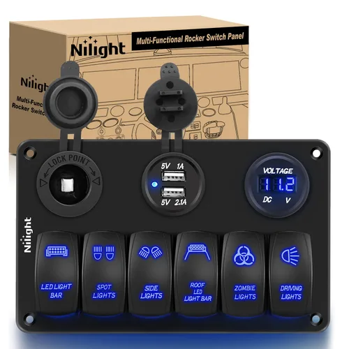 Vista 8 de Nilight Panel de Interruptor Basculante de 3 Posiciones con Cargador USB y Encendedor de Cigarrillos 12V 24V Barra de Luz LED Toggle Luces Traseras