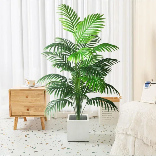 Vista 4 de 2 plantas artificiales grandes de 4 pies, palmeras artificiales falsas, hojas de palmera tropicales, plantas de palmera falsas, árbol alto