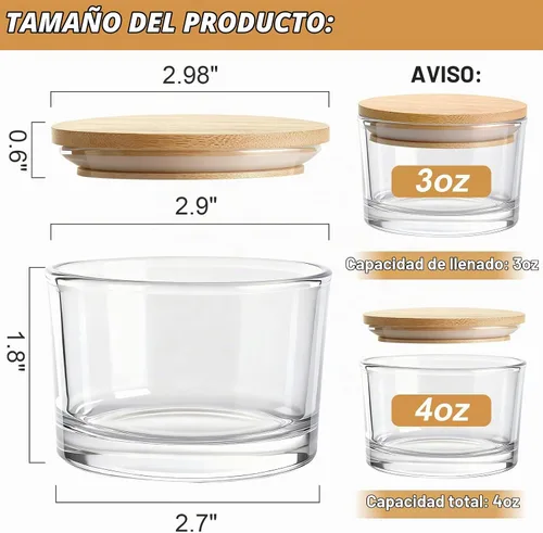 Vista 3 de Tarros de vela de vidrio de 4 onzas, paquete de 12 tarros pequeños para hacer velas, tarros vacíos de vidrio grueso de boca ancha con tapas de bambú