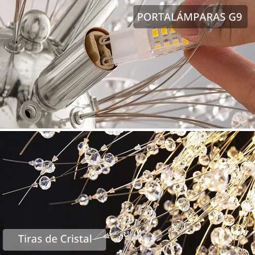 Vista 4 de Candelabros de cristal modernos de 9 luces cromadas de diente de Cromo