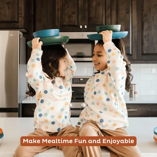 Vista 9 de Nook Theory Juego de 8 platos reutilizables de paja de trigo - Platos de cena no tóxicos y sin plástico para niños y adultos, plato ligero
