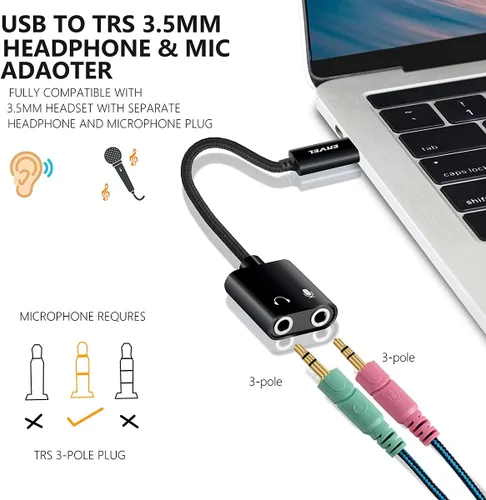 Vista 4 de ENVEL Tarjeta de sonido USB+auriculares para juegos con micrófono para PC, PS4, PS5, Nintendo Switch, Xbox One X S