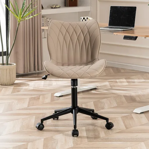 Vista 14 de YOUNUOKE - Silla de escritorio sin brazos con ruedas, sillas de oficina en casa, color verde aguacate PU Leather Comfy Task Chair with Wheels