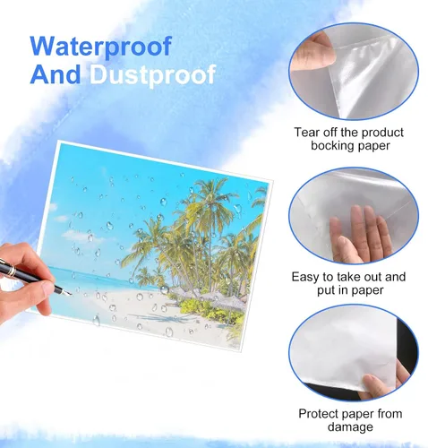 Vista 3 de 100 bolsillos autoadhesivos para exhibición, fundas de papel de 8.5 x 11 pulgadas, protectores de pared y comunicaciones de puerta, protector