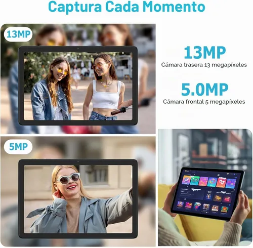 Vista 5 de Tablet Android de 10.1 pulgadas, tabletas Android 14 con 128GB+8 (4+4 expandir) GB, 2.4+5G WiFi Tablet PC con pantalla táctil FHD IPS, cámara dual