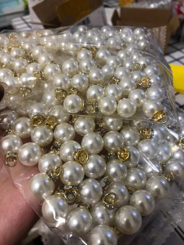 Vista 4 de 50 cuentas de perlas de imitación con incrustaciones de diamantes de imitación de 0.394 pulgadas, accesorios para ropa, accesorios para el cabello