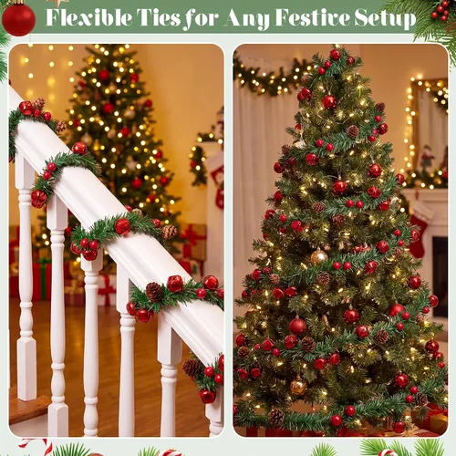 Vista 6 de 30 Pcs Christmas Garland Ties with Bells 20" Twist Ties, Red